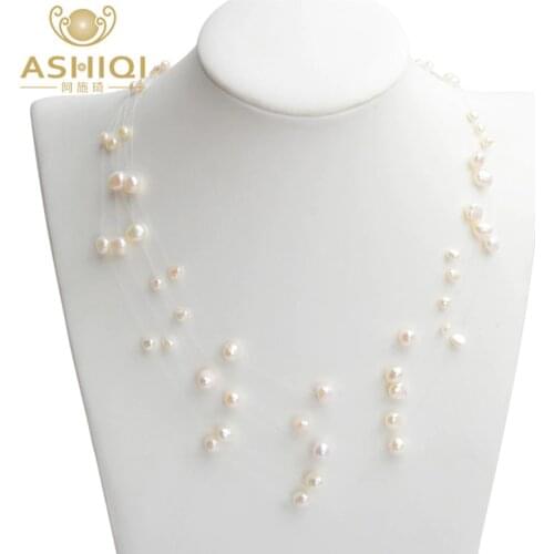 ASHIQI Natural freshwater pearl necklace Handmade Baroque pearl 5-Row 4-8mm bohemia chokers necklaces for women fashion