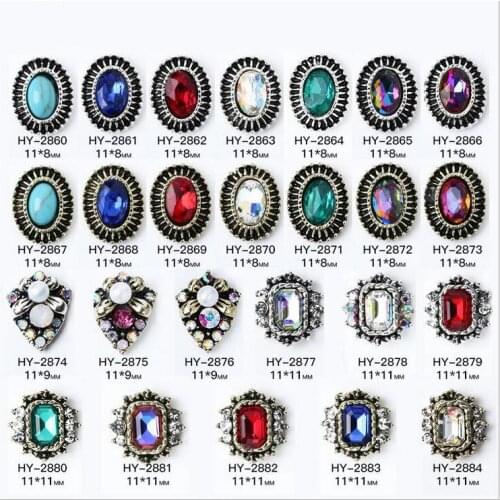 10pcs/lot, Ancient Alloy Nail Art 3d Flat Back Colorful Diamonds Pearl Jewelry Rhinestones Nail Tips Decorations