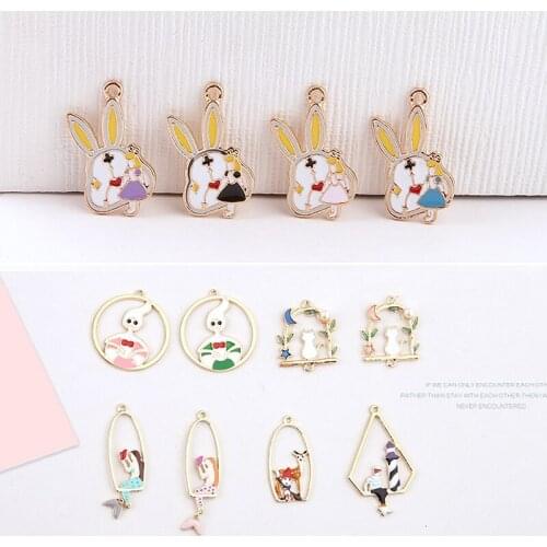 10pcs New Fashion Alloy Rabbit Cat Pendant Star Moon Mermaid Cartoon Lovely Earring For Women Girls Party Jewelry Diy Handmade