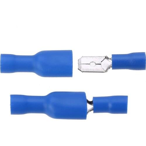100Pcs Blue Female & Male Insulated Spade Crimp Terminal Connector For 1.5mm to 2.5mm Electrical Wire Cable Connection