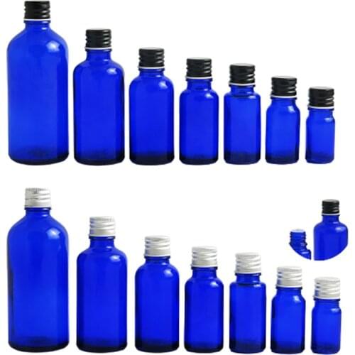 12 x 5ml 1/3oz 1/2oz 2/3oz 1oz 50ml 100ml cobalt blue glass essential oil bottle containers packaging with aluminum lids
