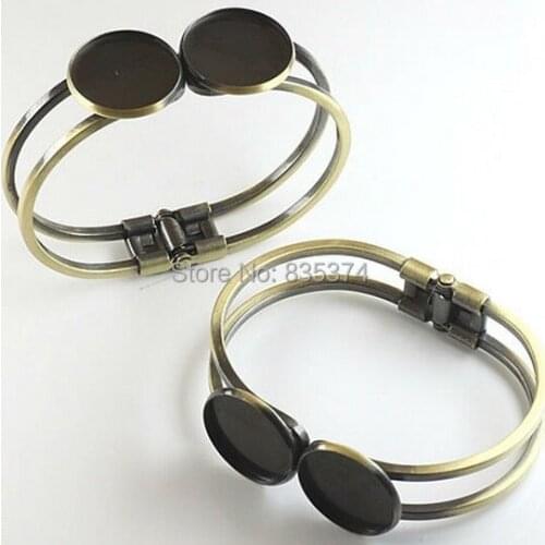 20pcs Wholesale ANTIQUE BRONZE Double 20mm Cameo Setting Disc Cuff Bangle and Bracelets Blank DIY Jewelry Findings