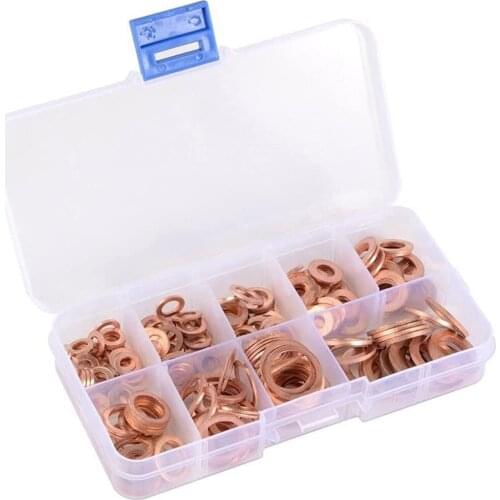 200Pcs Copper Washer Gasket Nut and Bolt Set Flat Ring Seal Assortment Kit with Box //M8/M10/M12/M14 for Sump Plugs