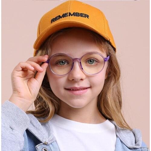 2021 Cute Round Anti-Blue Light Kids Glasses Computer Boy Girls No-pressure Flexible Optical Frame Anti-UV Study Sleep Better