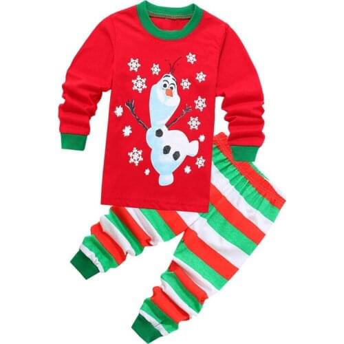 27kids Girls Boys cotton Pajamas Sets Cartoon Christmas Toddler Babys Home Clothes Snowman Pattern Long Sleeve Sleepwear