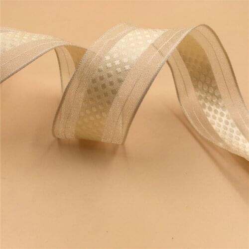 38mm X 25yards Wired Sheer Edge Satin Ribbon w/ Woven Dots in middle. Gift Bow,Wedding,Cake Wrap,Tree Decoration,Wreath N2052