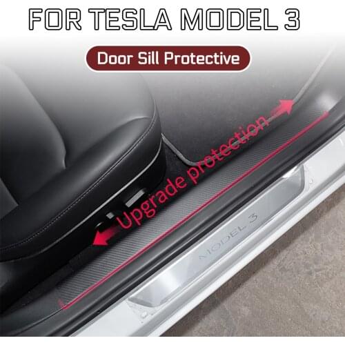 4pcs/set Car PU Leather Front and Rear Door Sill Protective Imitation Carbon Fiber Stickers for Tesla model 3 2017 2018 2019