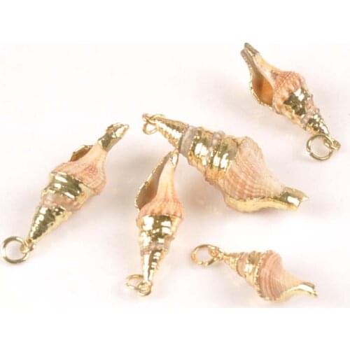 5pcs 7x30mm Beige Spiral Seashells For DIY Pendant Gold Plated Shells Craft Handmade Accessories Nautical Home Decor tr0265