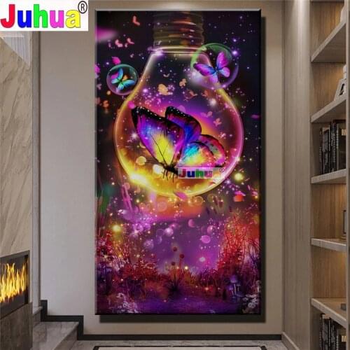 5D Abstract Diy diamond embroidery"Fantasy Light bulb butterflies"diamond painting full square round drill diamond mosaic Large
