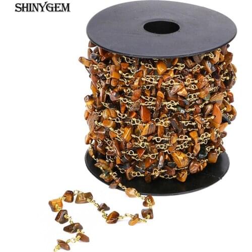 ShinyGem Natural Tourmaline Rhinestone Gravel Chips Rosary Bead Chain Gold Plating Bead Chain For Jewelry Making Findings 5M/Lot