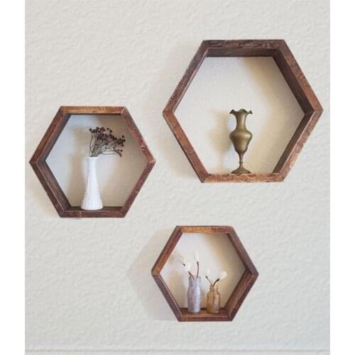 3-Piece Wooden Honeycomb Wall Shelf Bookcase Library