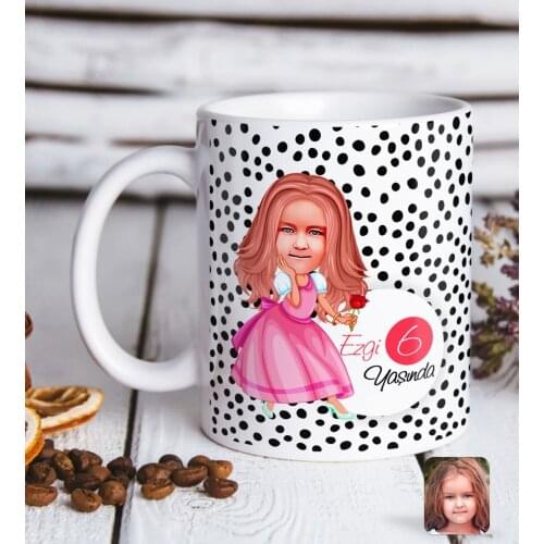 Personalized Female Child Age Caricature Of White Mug Bardak-18