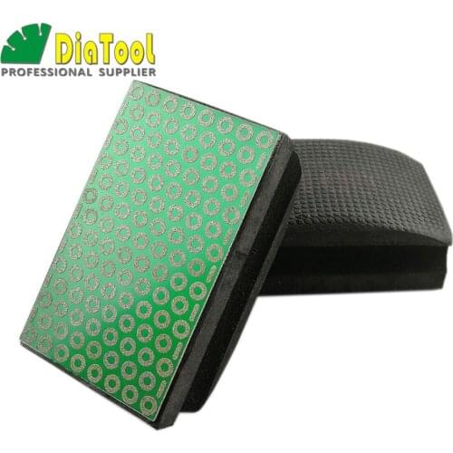 DIATOOL 2pcs Electroplated Diamond Hand Pad 90X55MM Grit #100 Foam Backed Hand Polishing Pad