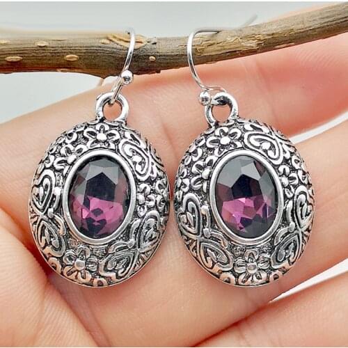 Ethnic Nepal Jewelry 2021 New Fashion Purple Crystal Earrings Korean Retro Court Ear Jewelry Wholesale