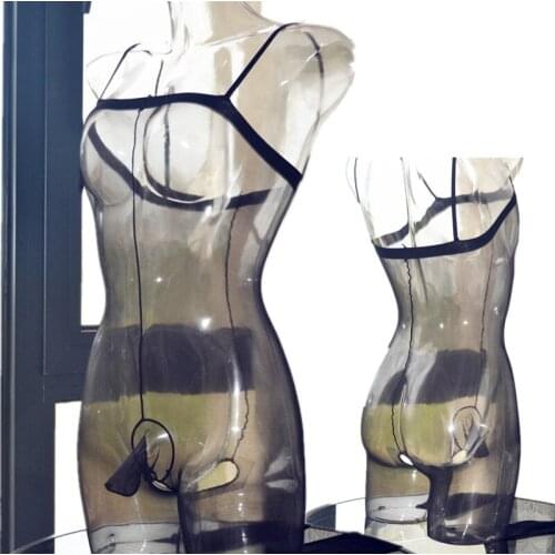 Hot Men Catsuit Open Crotch Body Suit Man Sexy Lingerie Gay Fetish Penis Sheath Male Erotic Body Stockings Transparent Pole