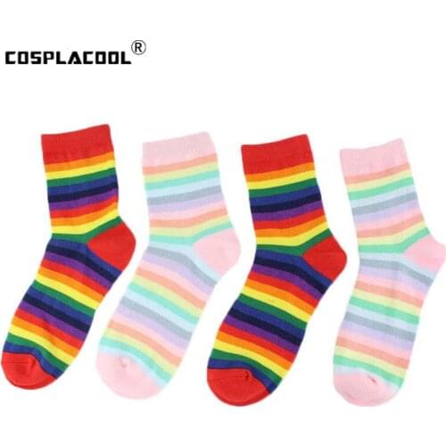 Harajuku Art Cute Rainbow Socks Japanese Creative Red Colorful Socks Women Hipster Calcetines Mujer Japanese Skarpetki Sokken