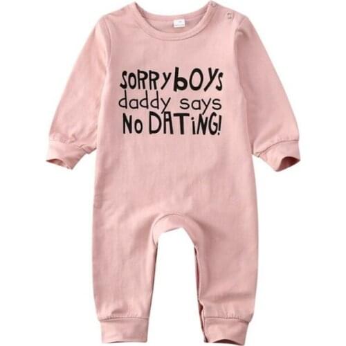 2020 Spring Baby Girls Pink Letter Print Romper Jumpsuit Newborn Clothes Playsuit Outfits 0-24M