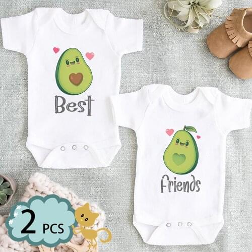 0-24M Twin Baby Bodysuit Summer Matching Brothers Sisters Romper Babies Avocado Best Friends Twins Baby Clothes Free Shipping