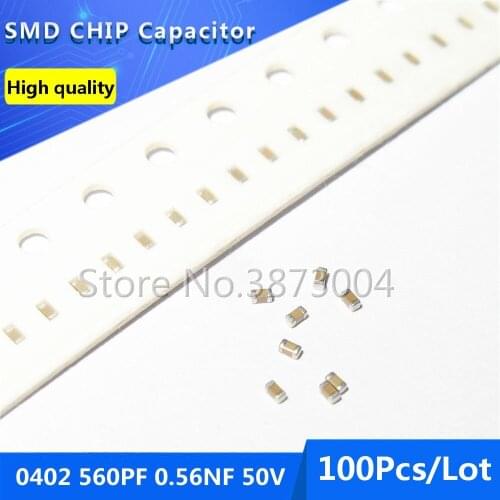 100pcs 0402 560PF 0.56NF 50V COG/NPO 5% Thick Film Chip Multilayer Ceramic Capacitor