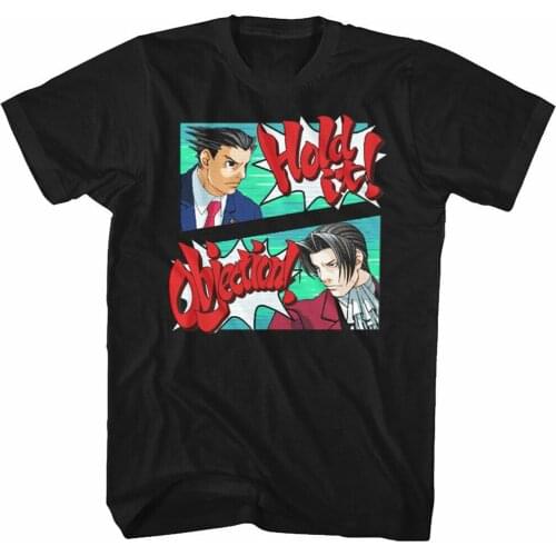 Ace Attorney MenS Short Sleeve T-Shirt Black Hold The Objection Loose Plus Size? Tee Shirt