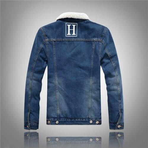Winter New Fashion Men Short Casual Fur Lining Coats Male Single Breasted Turn Down Collar Jackets Jean Denim Large Size M-5XL