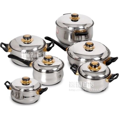 Cooking tools 12 Pieces of Stainless Steel Cookware Set Soup Pot Milk Pot Fry Pan Combination Set Induction Apply