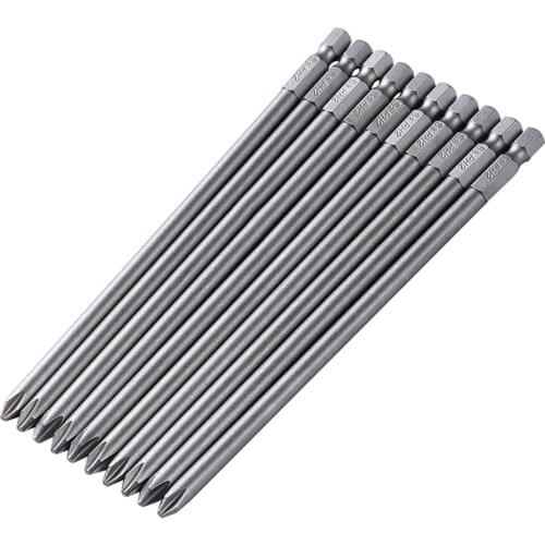 10PCS 1/4'' 150MM Length S2 Steel Magnetic Screwdriver Bits Cross Head PH2 Electric Screwdriver Bit Set
