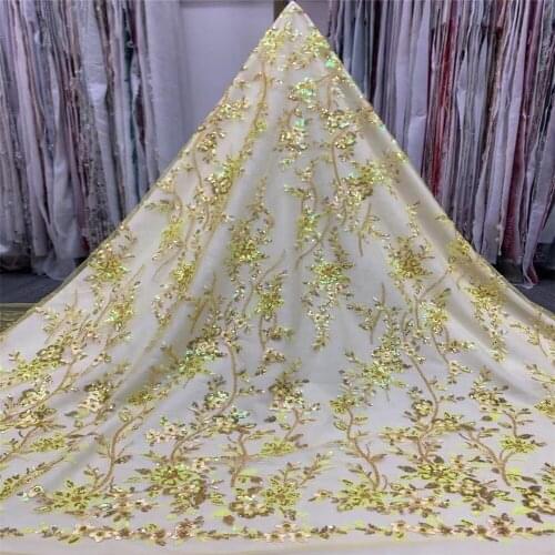 Nigerian Sequins Lace Fabrics High Quality Lace African Net Lace Fabric Wedding French Tulle Lace Material For Women YF35