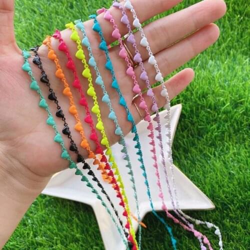 5 Meters Bulk Sale jewelry Colorful Enamel heart shape beads link chain candy Colorful brass chain Necklace Bracelet Making Supp