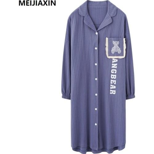 Autumn Knitted Cotton Women Nightdress Cute Cartoon Long Sleeve Casual Nightgown Sweet Plus Size M-3XL Female Nightwear