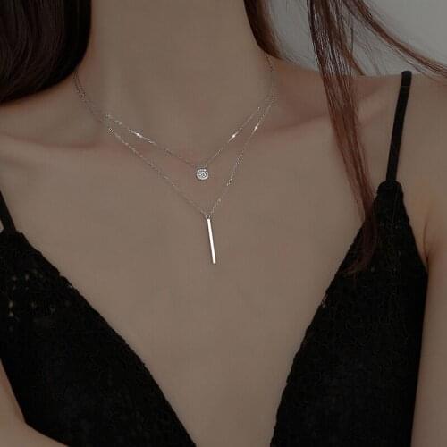 925 Sterling Silver Square zircon Round Double Necklace Women Clavicle Chain Fine Jewelry Party Wedding Accessories