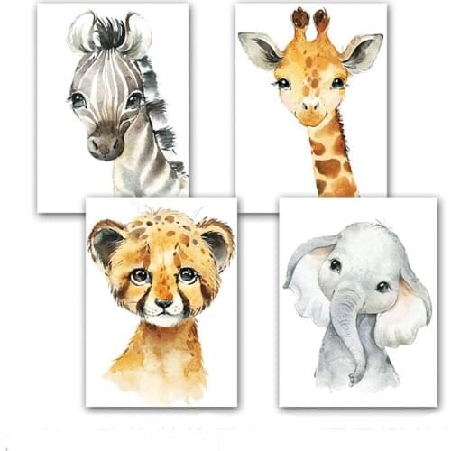 Animal Poster A4 Elephant Tiger Cute Cartoon Kindergarten Children Room Decorative Canvas Painting Art Picture Baby Room Decor