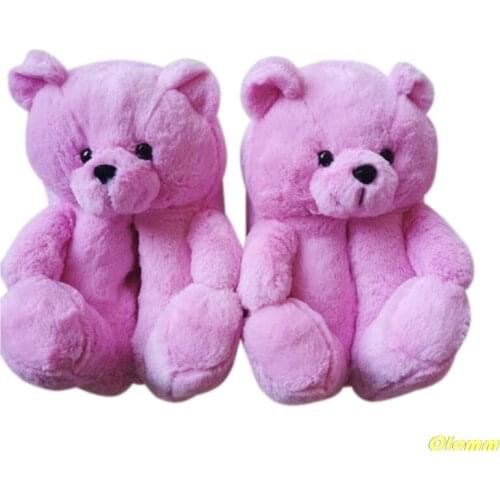 Plush Teddy Bear House Slippers Brown Women Home Indoor Soft Anti-slip Faux Fur Cute Fluffy Pink Slippers Women Winter Warm Shoe
