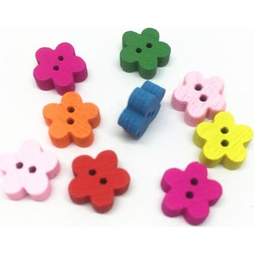 500pcs 13mm Mixed Wood Flower Buttons Sewing Coat 2 Holes Button Embellishments DIY Crafts Accessories Scrapbooking