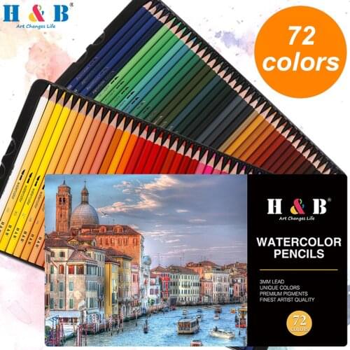 H&B 72 Professional Water-color Pencils Art Kit Set Water-Soluble Colored Pencils Fountain Pen Pencil Sharpener for Students Kid