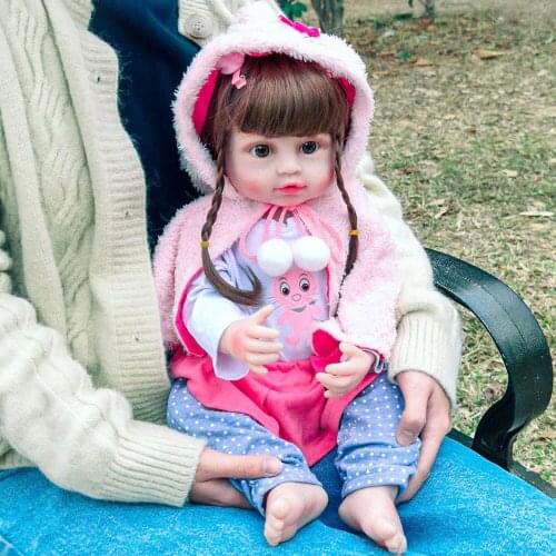 22Inch Lifelike Reborn Baby Doll With Long Hair Very Soft Full Silicone Body Dolls With Plush Toys 56CM Brown Eyes Bonecas Toys