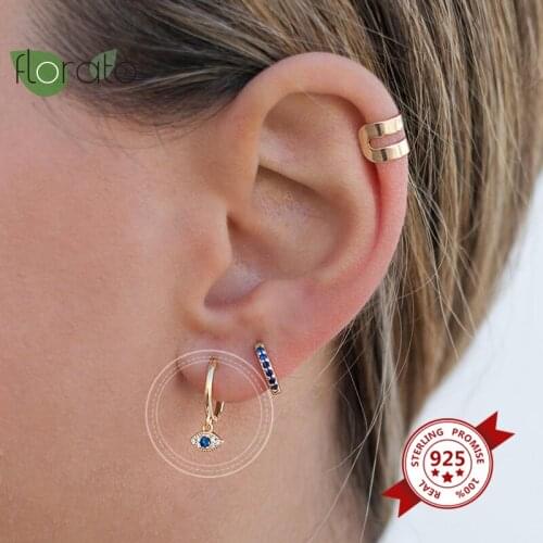 925 Sterling Silver Evil Eye Hoop Earrings Blue Crystal Eye Hanging Earrings Prevent Allergy Earrings For Women Korean Jewelry