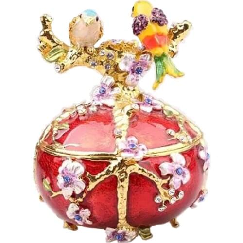 Bird on Faberge Egg Trinket & Jewelry Box Necklace Ring Holder Enameled Pewter Collectible Gift Figures
