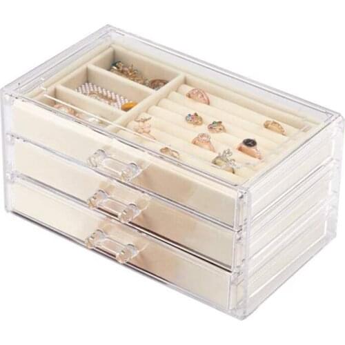 40GB Acrylic Jewelry Box Suitable for Women 3 Drawers Velvet Jewelry Storage Box Ring Necklace Display Stand Storage Tray