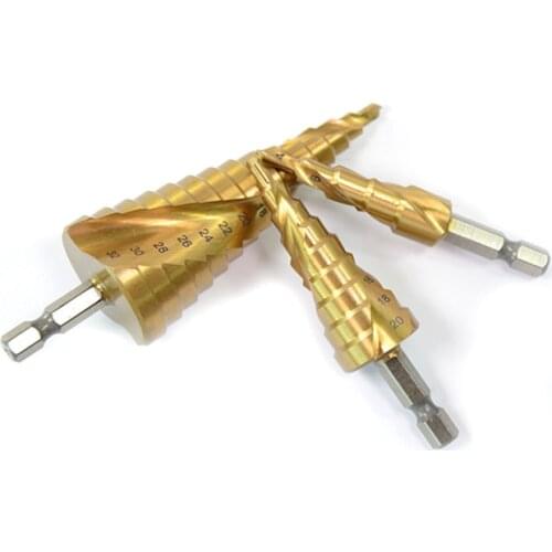 4-12/20/32mm HSS Spiral Grooved Center Drill Bit Solid Carbide Mini Drill Accessories Titanium Step Cone Drill Bit Hex Core Dril