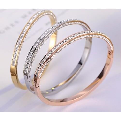 Top Quality Rhinestone brand Fashion Jewelry Cuff Bangles 316L Stainless Steel Bracelets For Women