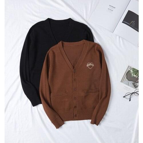 JK Sweater Coat japanese school uniform Winter Thick Student Sweater Black/Chocolate Heart-Shaped Embroidery girl uniform