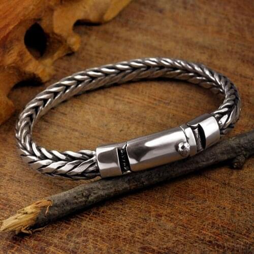 Bracelet Real 100% 925 Sterling Silver colour Jewelry Men Bracelet Toggle-clasps Heavy Man Bracelets 925 Silver colour Bangles