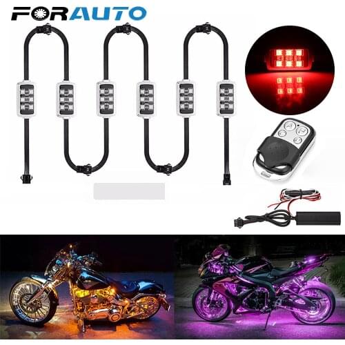 6 RGB 36 LED Moto Smart Brake Lights Motorcycle Decorative Strip Lamp Kit Car Atmosphere Light with Wireless Remote Control