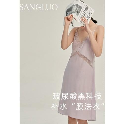 Acid moisturizing silk nightgown SANGLUO mulberry lace spring summer pajamas sexy contracted and fashionable dress