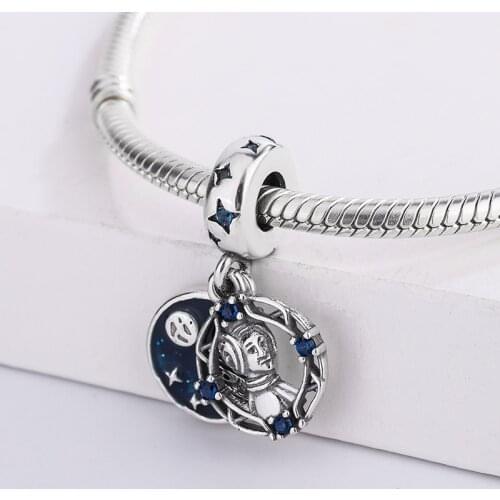 Fine Fashion Jewelry 925 Sterling Silver Blue Sky Moon Star Pendant Charms Bracelet Fit Women DIY Jewelry For Pandora