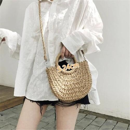 Ladies Straw Bag Wrapped Beach Bag Moon Shaped Top Handle Handbags Totes Summer Handmade Bags for Women Beach Weaving