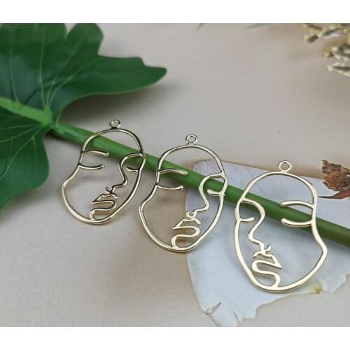 10pcs Hollow Out Female Face Charms For Jewelry Making Accessory Gold Color Metal Face Earring Pendant Fashion Bracelet Dangle