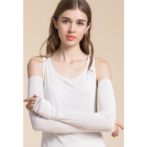 Women Summer Touch Screen Sunscreen Driving Sun Glove Fingerless Mitten 100% Elasticity Natural Mulberry Silk Long Sleeve I84