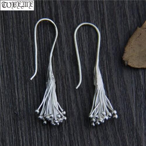 Handcrafted 100% 925 Silver Tassel Earrings Thailand 925 Sterling Silver Women Earrings Pure Silver Lady Drop Earrings